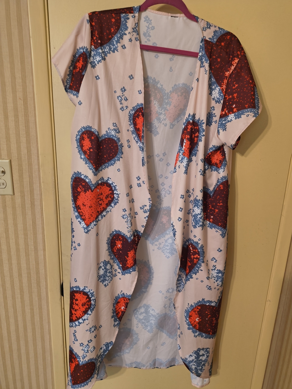 Heart Print Kimono Duster Cardigan